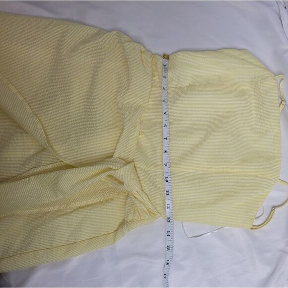 EMORY PARK dress yellow stripe seersucker spaghetti strap wrap mini S‎ - Picture 12 of 13